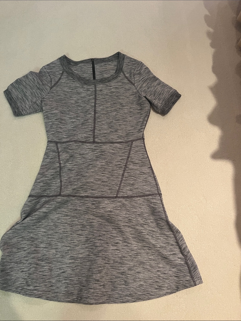 Athleta Gray Heather Short Sleeve Fit-and-Flare Dress